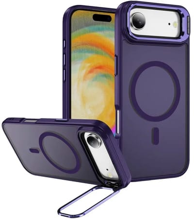 Hoesje Geschikt voor Apple iPhone Air - Compatibel met MagSafe & Qi2 - Back Cover met Standaard - Camera Kickstand - Paars