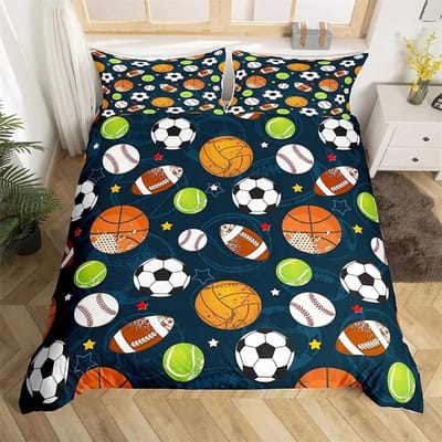 Dekbedovertrekset met tennisbaanprint, Dekbedovertrek met sportspelthema voor jongens, Gele tennisracket sportuitrusting beddengoedset 150X200cm 3pcs