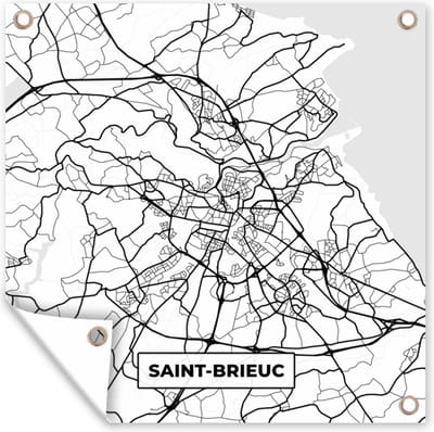 Tuin poster Frankrijk – Kaart – Plattegrond – Stadskaart - Saint-Brieuc - Zwart wit - 200x200 cm - Tuindoek