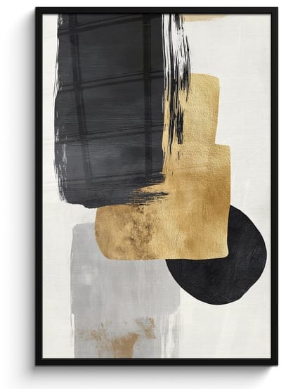 Poster in lijst - Fotolijst 80x120 cm - Posters - Goud - Rechthoeken - Cirkels - Abstract - Posterlijst zwart - Decoratie - Wanddecoratie woonkamer - Muurdecoratie slaapkamer