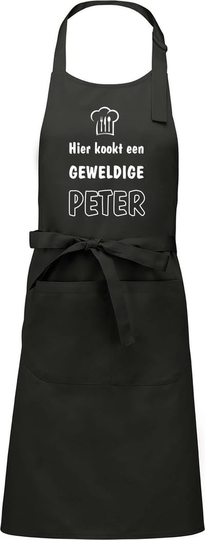 mijncadeautje - luxe schort - hier kookt een geweldige peter - grijs - opdruk wit