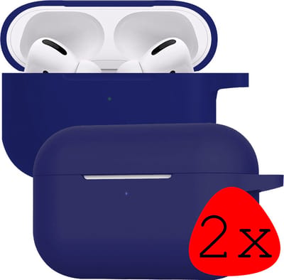 Case - 2 Stuks - Geschikt voor Apple Airpods Pro - Siliconen Hoes met Clip - Silicone Hoesje Cover - Grijsblauw