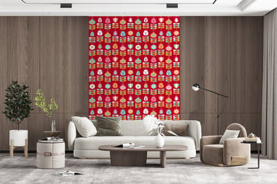 Behang - Fotobehang Patronen - Bloemen - Retro - Rood - Breedte 200 cm x hoogte 300 cm