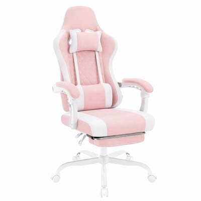 BukkitBow - Ergonomische Massage Gaming Stoel met Voetensteun - Mesh-Stof - Roze/Wit