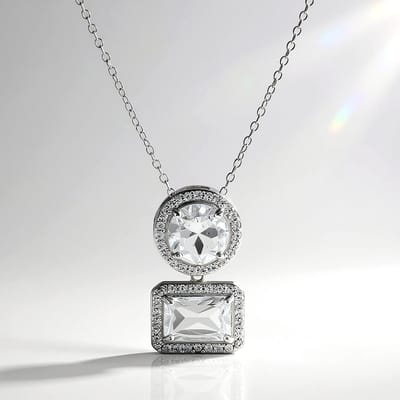 Cavill - Zilveren Ketting 925 Sterling - Witte Topaas (3,992 ct) & Zirkonia (0,481 ct) - Rhodium Gecoat - Elegante Damesketting 45,7 cm