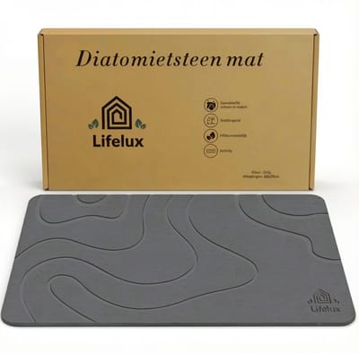 LifeLux Diatomiet stenen Badmat – Antislip Douchemat 60×40 cm – Sneldrogende Antibacterieel Stenen Badkamer Mat – ecologische badmatten 2025 Donkergrijs