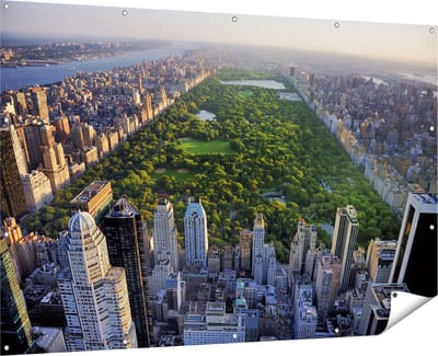 Gards Tuinposter Central Park in New York met Wolkenkrabbers - 180x120 cm - Tuindoek - Tuindecoratie - Wanddecoratie buiten - Tuinschilderij