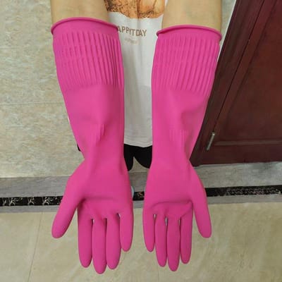 1 paar duurzame rubberen handschoenen keukenhandschoenen voor het afwassen lange dikke beschermende schoonmaakhandschoenen voor afwassen door vrouwen M