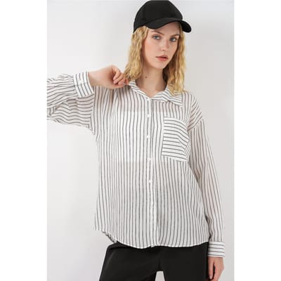 Oversized Gestreepte Knoopsluiting Shirt
