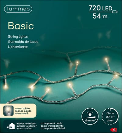 Lumineo Kerstverlichting - 720 led lampjes -warm wit -5400 cm - timer en dimmer
