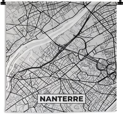 Wandkleed - Wanddoek - Nanterre - Plattegrond - Frankrijk - Kaart - Stadskaart - 180x180 cm - Wandtapijt