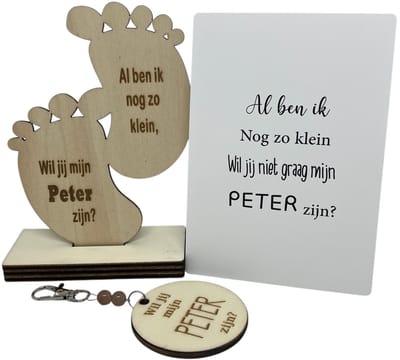 Geschenkdoosje Wil jij mijn PETER zijn? | beige | voetjes | sleutelhanger | peter vragen | meter worden | peetoom vragen | peetoom worden | cadeau | doosje met een vraag