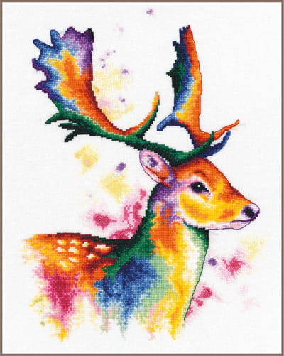 Lanarte Borduurpakket - Borduurset - Borduurpakket volwassenen - Telpakket kit - 29 x 40cm - Hert in regenboogkleuren - PN-0203102