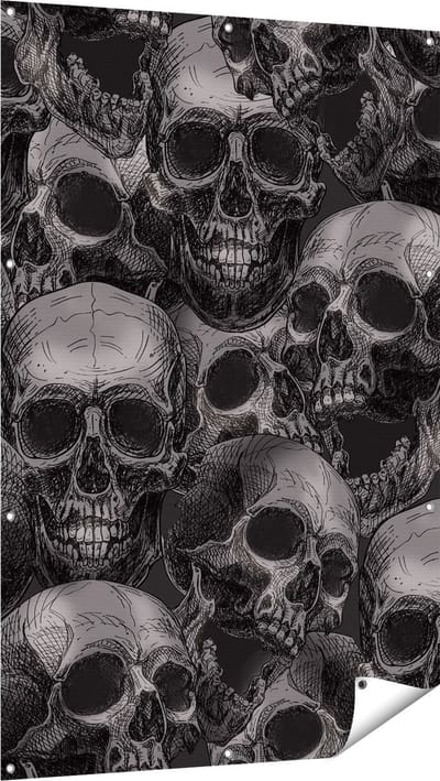 Gards Tuinposter Schedels - Doodshoofden - Doodskoppen - 100x150 cm - Tuindoek - Tuindecoratie - Wanddecoratie buiten - Tuinschilderij