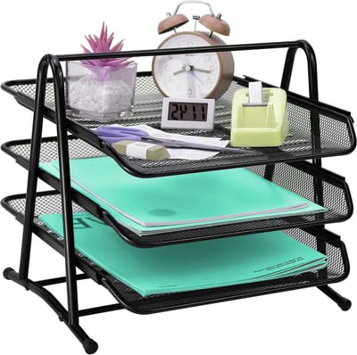 BOTC Brievenbak 3 Vakken - 3 Uitschuifbare Lagen - Bureau Organizer - Bureau organizer - Metaal - Zwart