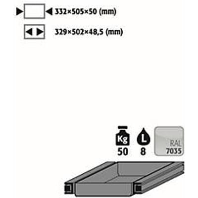 Uittrekbaar afvalbakje voor asecos veiligheidskasten van de series Q30, Q90, S90, K90, plaatstaal, lichtgrijs, B 332 x D 505 x H 50 mm, 7,5 l, tot 50 kg