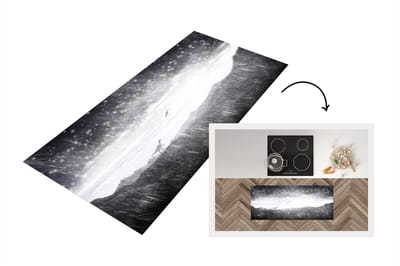 Keukenloper - Loper keuken - Dinosaurus - Zwart - Wit - Regen - 120x50 cm - Keukenloper vinyl