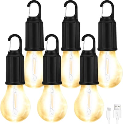 Set van 6 Oplaadbare Campinglampen met 3 Lichtstanden, Dimbaar en Waterdicht voor Tent en Noodverlichting