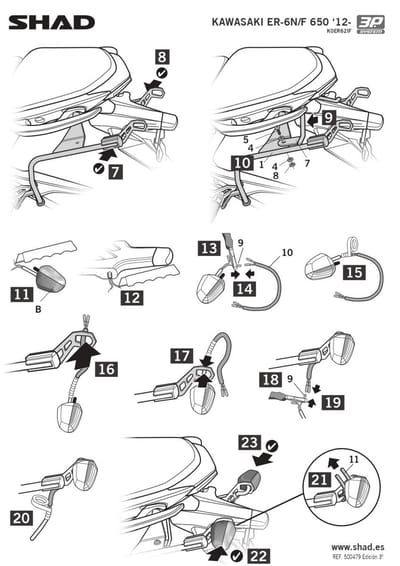 Support valise latérale Shad pour moto Kawasaki 650 Er6-F K0ER62IF 3P SYSTEM