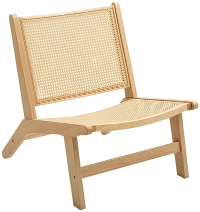 Merax Fauteuil Zonder Armleuningen - Rotan Rugleuning En Zitting - Houten Frame - Leesstoel Voor Woonkamer En Slaapkamer - Houtkleur - 64 x 70 x 74 cm