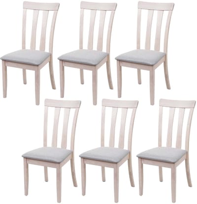 Set van 6 eetkamerstoelen MCW-G46, keukenstoel, stof/textiel, massief hout ~ lichtkleurig frame, grijs