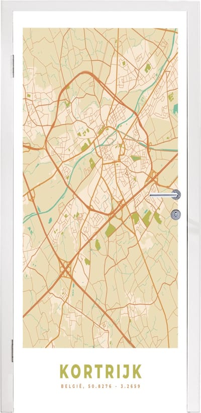 Deursticker België - Plattegrond - Stadskaart - Kaart - Vintage - 95x235 cm - Deurposter