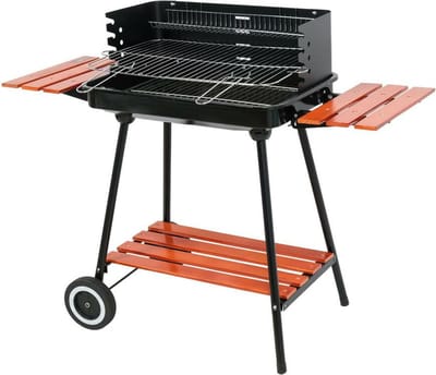 Houtskoolgrill met Windscherm – 53 x 33 cm – Inklapbare Zijplateaus – Verrijdbaar