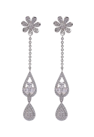 AVANT-GARDE PARIS Classy Floral Drop Earrings - Rhodium Plated met kristallen - 1 paar - Elegante bloemen en teardrop ontwerp