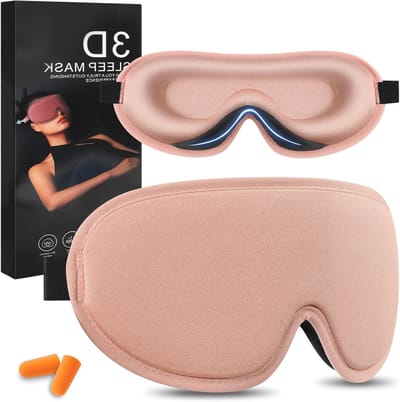 Verstelbaar 3D Slaapmasker met Gratis Oordopjes, Zwart Roze Donkerte Masker voor Zijdelings Slapen, Ademend en Comfortabel voor Reizen, 1 Stuk