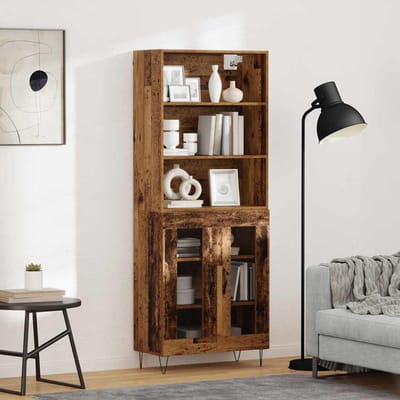 vidaXL - Highboard - 2 - st - Oudhout - 69,5 - x - 34 - x - 180 - cm - Bewerkt - hout - en - glas