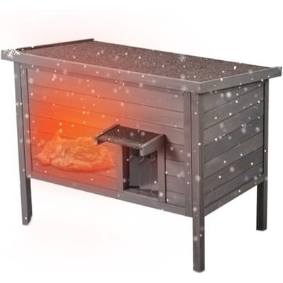 VEVOR Buitenkattenhuis, Weerbestendig, Wilde Kattenhuis voor Meerdere Katten, Houten Buitenkatten-/Konijnenhuis met Schuimisolatie rondom, Open Dak, PVC Deurkleppen, 86 cm L x 56 cm B x 69 cm H