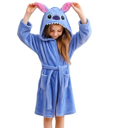 BoefieBoef Kinderbadjas Blauwe Stitch – Ochtendjas & Pyjamajas voor Jongens en Meisjes – Zacht Flanel – 2-5 Jaar - lengte 90-120 cm