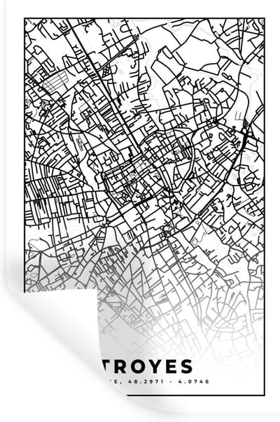Muurstickers - Sticker Folie - Stadskaart - Plattegrond - Troyes - Kaart - Frankrijk - Zwart wit - 20x30 cm - Plakfolie - Muurstickers Kinderkamer - Zelfklevend Behang - Zelfklevend behangpapier - Stickerfolie