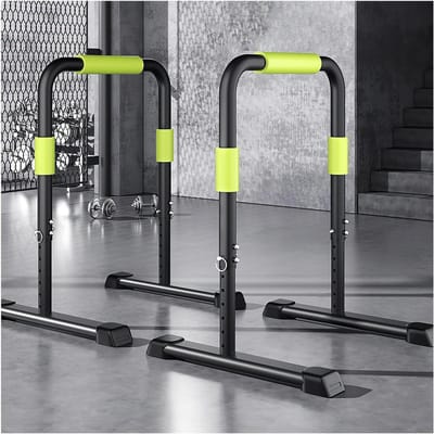 Dip Station - Krachttraining Bars - Thuis Fitness - In Hoogte Verstelbaar - 250kg Draagvermogen - Zwart Groen