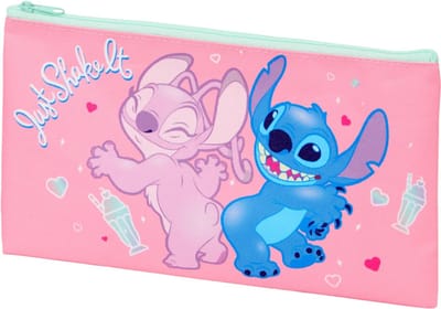 Disney Lilo & Stitch - etui canvas xl - 14 x 25 cm - Angel en Stitch dansen - Just shake it - roze pastel pennenzak