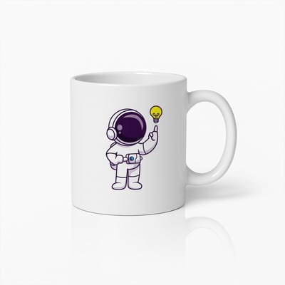 Schattige Astronaut met Gloeilamp Idee Mok – Leuke Ruimte Koffiebeker voor Wetenschapsliefhebbers