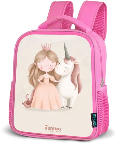 NoBoringSuitcases.com® - Rugzak roze - Schooltas meisjes - Prinses en een eenhoorn in pastel kleuren - Kinder rugtas meisje - Boekentas kind - Kinderrugzak voor school - Schoolrugzak