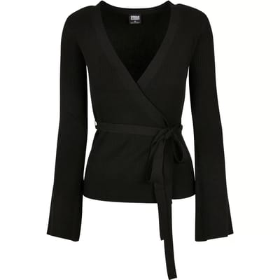 Urban Classics - Rib Knit Wrapped Lange cardigan - XS - Zwart