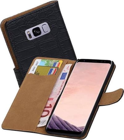 Croco Bookstyle Wallet Case Hoesjes Geschikt voor Samsung Galaxy S8 Plus Zwart