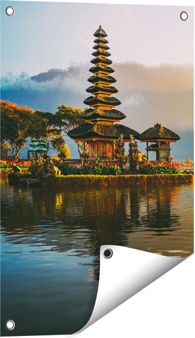 Gards Tuinposter Pura Tempel in Bali op het Meer Beratan - 40x60 cm - Tuindoek - Tuindecoratie - Wanddecoratie buiten - Tuinschilderij