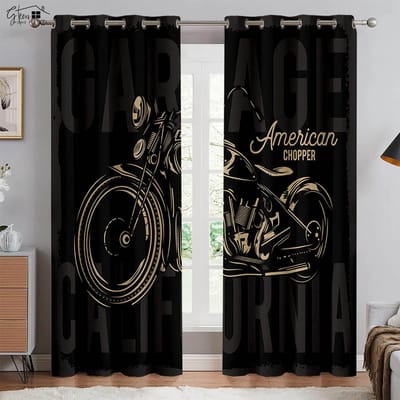 3D Geprinte Coole Motorraamgordijnen Retro Motor Industrieel Stijl Slaapkamer Woonkamer Balkon Auto Lijn Decoratie Gordijnen Q24045QQ-W50xH130(CM)x2PCS&Grommet Top