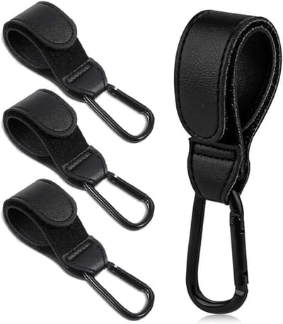 Pram Haakjes 4 Stuks Zwart - Standaard Leren Tas Houder voor Luiertassen en Accessoires