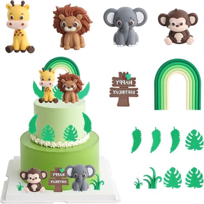 Feestelijke Jungle Taartdecoraties voor Verjaardagsfeestjes - 14 Delen met Dieren, Bogen en Schilden voor Kinderen en Babyshowers