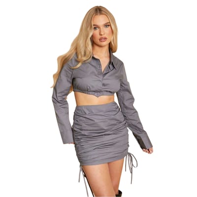 Missy Empire Dames/Dames Extreme Poplin Gewaad Top (Houtskool)