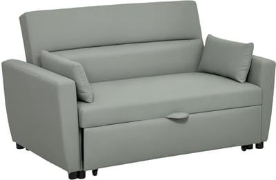 HOMCOM Sofa Bed, 2-SEATER BECTA MET SLAAPFUNCTIE, verstelbare rugleuning, bank met kussen, fluwelen look, bankbed met beddoos voor woonkamer, logeerkamer, lichtgrijs
