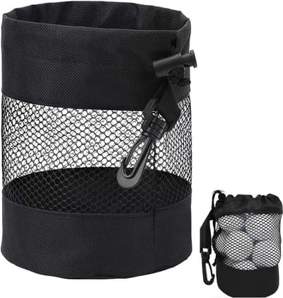 Golfbaltassen - nylon mesh ballentas met koorden - tas voor golfaccessoires - zwart