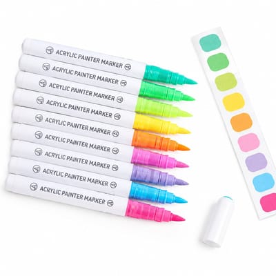 Acrylmarkers met zachte punt - 9 kleuren met directe inkttoevoer - Voor tekenen en journaldecoratie - Basisverpakking