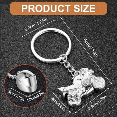 Motorfiets Sleutelhanger Set - Zilveren Motor en Helm Miniaturen
