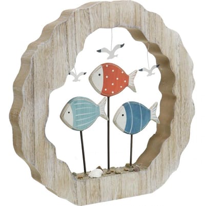 Tafeldecoratie vissen hout om te plaatsen blauw, rood maritiem decorat