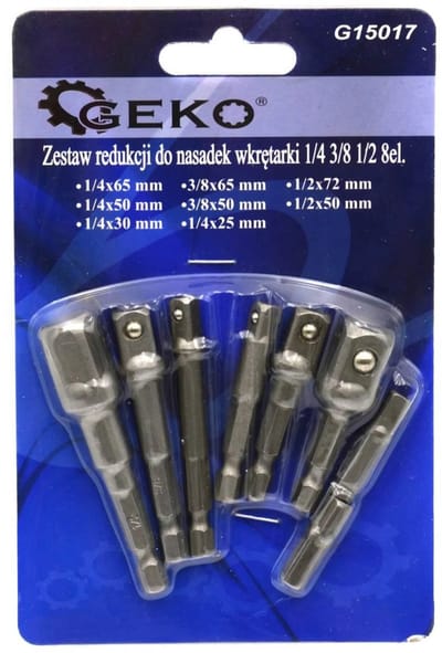 GEKO 8-delige bitset - veelzijdige verlengstukken - hex schacht - 3 maten